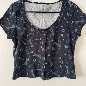 Trendy Black Patterned Button-Down Women's Shirt